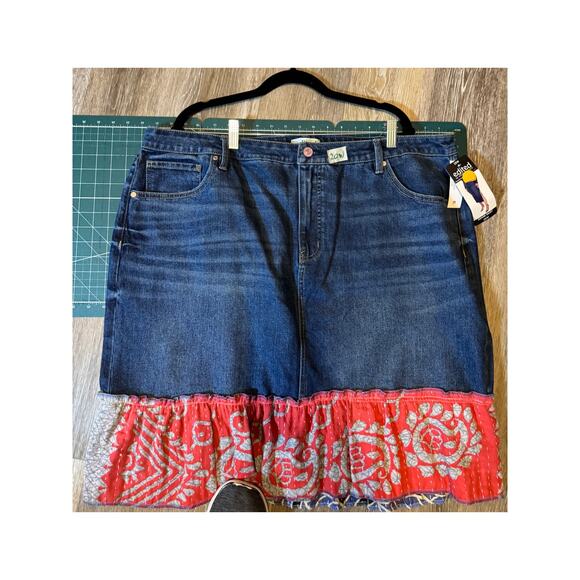 NWOT Vintage KiGi Couture KANTHA Upcycled Denim skirt 20W - Picture 3 of 3